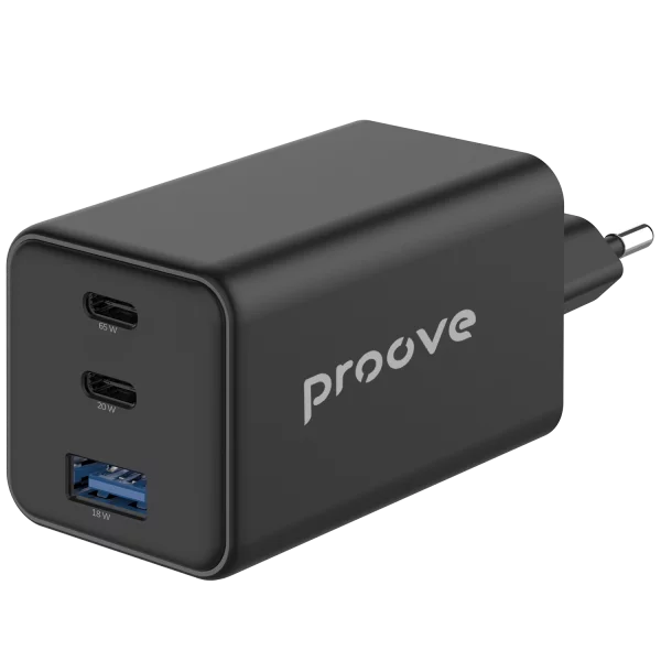 Karikues muri Proove Pocket, 65W, me 2×Type-C dhe USB, i zi
