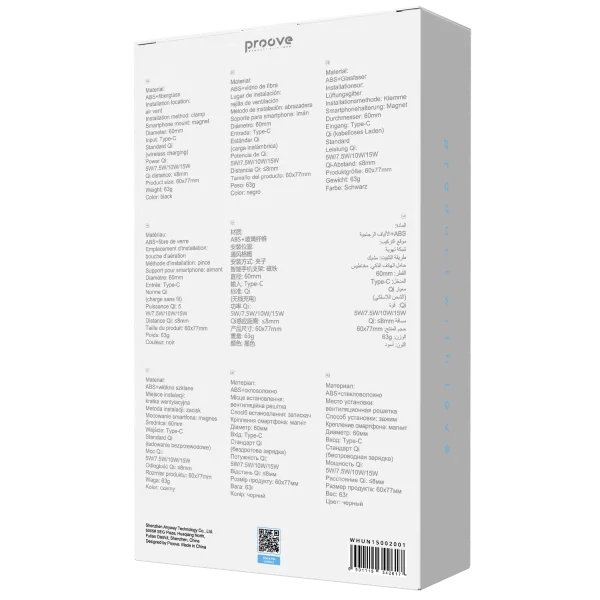 Mbajtëse magnetike për telefon me karikim wireless Proove Uno, 15W, për ventilim makine, e zezë