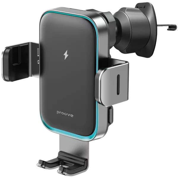 Mbajtëse për telefon me karikim wireless Proove Triple Clamp Pro, 15W, metal gri