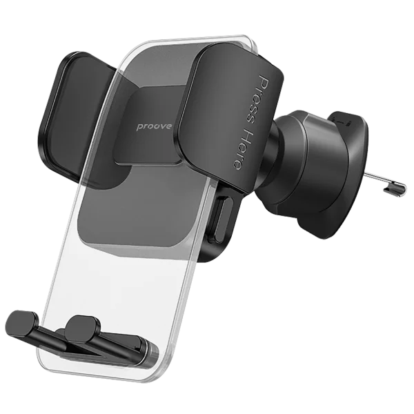 Mbajtëse për telefon Proove Crystal Clamp, për ventilim makine, 4.7″–6.9″, e zezë