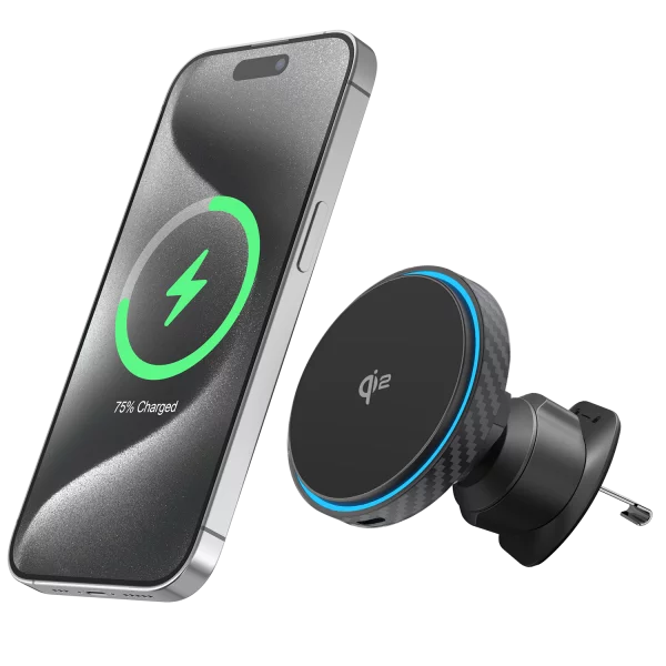 Mbajtëse magnetike për telefon me karikim wireless Proove Graphite Circle Qi2, 15W, për ventilim makine, e zezë